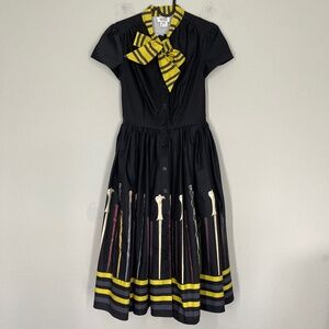 Unique Vintage Swing Dress Women's XS Helga Hufflepuff Harry Potter